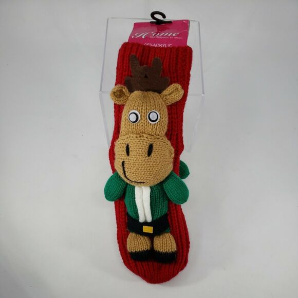 Slipper Socks Anti-Slip Womens Non-Skid Reindeer Hand Made Red Christmas Home - Picture 4 of 12